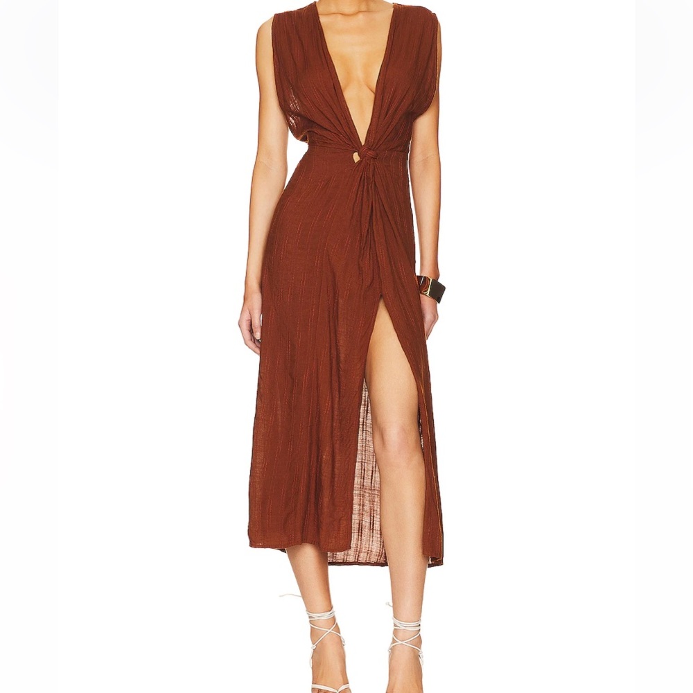 Revolve L*Space | Brown Deep Plunge Maxi Dress
